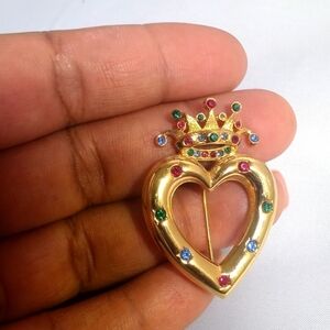 VINTAGE Rhinestones Heart Pin Brooch
